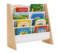 Relaxdays estantería Infantil, 60 x 63 x 39 cm, Blanco/Natural | 4 bolsillos de tela, estantería Montessori