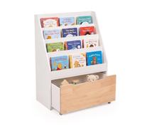 Relaxdays Estantería Infantil, 80 x 60 x 30 cm, 4 estantes, Blanco/Natural | cajón con ruedas