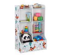 Relaxdays Estantería Infantil, 90x59x30 cm, Organizador Juguetes 8 Baldas, Librería Niños, Estampados Perros, Multicolor, Tablero de Fibras