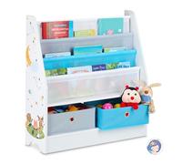 Relaxdays Estantería Infantil Animales, con 2 Cajas y 3 Bolsas Tela, Mueble Juguetes, Librería, 74x71x23 cm, Multicolor