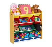 Relaxdays Estantería Infantil Blanca, Organizador Juguetes con 12 Cajas, Mueble Niños y Niñas, 90x88,5x37 cm, Multicolor
