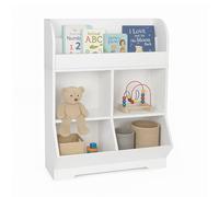 Relaxdays estantería Infantil Blanca para Libros y Juguetes, 2 estantes, 4 Compartimentos, 89,5x67x30 cm, Tablero de Fibras, 89.5 x 67 x 30 cm