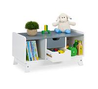 Relaxdays Estantería Infantil con 2 Cajones, Mueble Organizador de Juguetes Niñas y Niños, 30x60x30 cm, Blanco y Gris