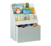 Relaxdays Estantería Infantil con 3 Baldas, Caja con Ruedas, 70x50,5x28cm, Organizador Juguetes Estrecho, Blanco y Gris, Tablero de Fibras
