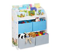 Relaxdays Estantería Infantil, 4 Cajas Tela, Mueble Juguetes, Librería Niños, 98 x 82,5 x 30 cm, Animales, Multicolor