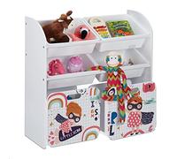 Relaxdays Estantería Infantil con 6, Superheroínas, Librería Niñas, Ruedas, 80,5x82,5x30cm, Cajas Juguetes, Blanco, Tablero de Fibras