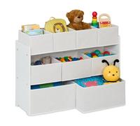 Relaxdays Estantería Infantil con 9 Cajas de Tela, 60 x 92 x 30 cm, Organizador Juguetes, Cómoda Cuarto Niños, Blanco, Tablero de Fibras, Tejida, Acero