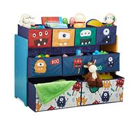 Relaxdays Monster Estantería Infantil con 9 Cajas de Tela, Diseño de Monstruos, 70x92,5x30cm, Cajonera para Juguetes, Multicolor, Acero, 70 x 92,5 x 30 cm