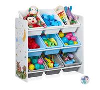Relaxdays Estantería infantil con 9 cajas y dibujo blanco,azul claro,gris