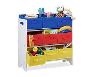Relaxdays Estantería Infantil con Cajas, Cestas Plegables, Tubos de Metal, MDF, 62x63x28 cm, Blanco/Multi-Color