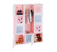 relaxdays Estantería Infantil, 9 niveles, para niñas, Plástico, Modular, con Puertas, 145x110x37,5 cm, Rosa