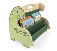 Relaxdays estantería Infantil de Madera, Verde/Natural | 4 cajas de tela reversibles, 34 x 44 x 31 cm, Dino