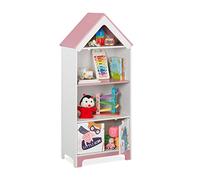 Relaxdays Estantería Infantil, Diseño Superheroína, 4 Repisas, Armario Juguetes Niña con Puertas, 116 x 51 x 30 cm, Rosa, Tablero de Fibras
