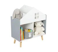 Relaxdays Estantería Infantil Forma de casa, 6 Compartimentos, 65,7 x 60 x 30 cm, Estante para Juguetes, Blanco/Gris.