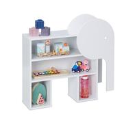 Relaxdays Estantería Infantil Forma Elefante, 4 Baldas, 60,5 x 64,5 x 20,5 cm, Librería y Organizador Juguetes, Blanco, Tablero de Fibras