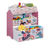 Relaxdays Estantería Infantil con 6 Cajas, 66x63x30 cm, Organizador Juguetes Superheroína, Mueble Juguetero, Multicolor, Tablero de Fibras