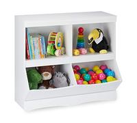Relaxdays Estantería Infantil, Librería Niños y Niñas, 4 Compartimentos, Organizador Juguetes, 72 x 80 x 40 cm, Blanca