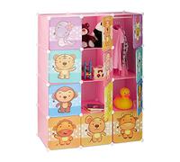 Relaxdays Estantería Infantil Modular con Animales, Rosa, 145 x 110,5 x 46.5 cm