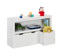 Relaxdays Estantería Infantil, Organizador Juguetes, 3 Cajas con Ruedas, 60 x 102 x 30 cm, Mueble Juguetero MDF, Blanco, Tablero de Fibras