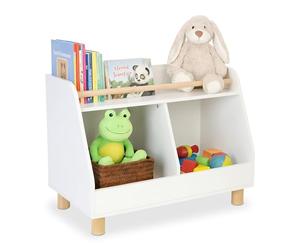 Relaxdays Estantería Infantil pequeña, 2 Compartimentos, Estante Grande, HxBxT: 52 x 72 x 38 cm, Blanco/Natural.