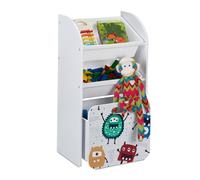 Relaxdays Estantería Infantil con 3, Monstruos, Librería Niños con Ruedas, 80,5x42,5x30 cm, Cajas Juguetes, Blanco, Tablero de Fibras