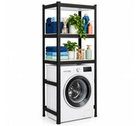 Relaxdays Estantería lavadora, (Al x An x Fon): 180 x 70 x 40 cm, negra | 3 baldas, 600 kg, acero, MDF, sistema encajable