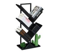 Relaxdays Estantería Libros, 4 Niveles, Librería Árbol, 71x40x21,5 cm, para CDs y DVDs, Salón, Despacho, Oficina, Negro, Acero, Tablero de Fibras
