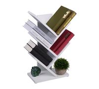 Relaxdays Estantería Libros, 5 Baldas, 55x30x16 cm, Forma de Árbol, Revistas, CDs, Librería Estrecha Decorativa, Blanco, Silicona, Tablero de Fibras