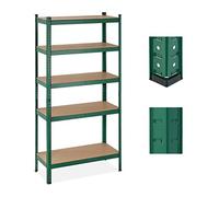 Relaxdays Estantería Metálica 5 Baldas, 180x90x40 cm, Resiste 875 kg, Cargas Pesadas, Almacenaje Taller y Garaje, Verde, Tablero de Fibras