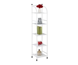 Relaxdays Estantería Metálica, Acero, 145x33x28 cm, Estante Baño y Cocina, 5 Baldas, Librería Metal, sin Fondo, Blanco
