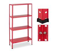 Relaxdays Estantería Metálica Carga Máx. 160 kg, 4 Baldas, 147,5x75,5x30,5 cm, Sótano y Garaje, Estante Industrial, Rojo