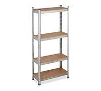 Relaxdays 10033046 Estantería Metálica, Estante Industrial, Cargas Pesadas hasta 700kg, 4 Baldas, 150x70x30 cm, Garaje, Plateado, 1 unidad