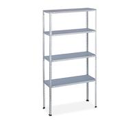 Relaxdays Estantería Metálica Industrial, 4 Baldas, 150x75x30 cm, Resiste 200 kg, Taller, Acero Galvanizado, Plateado
