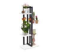 Relaxdays Estante de Flores Estantería Metálica Plantas, Escalera Macetas 4 Baldas Interior, Efecto Madera, 93 x 42,5 x 22,5 cm, Blanco, Tablero de Fibras