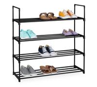 Relaxdays Zapatero apilable metálico, repisas plásticas, Estrecho, Negro 72x92x30 cm