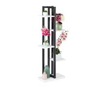 Relaxdays Estantería Metálica Plantas, Escalera Macetas 5 Baldas Interior, Efecto Madera, 117x43x22 cm, Blanco, Tablero de Fibras, 117 x 43 x 22 cm