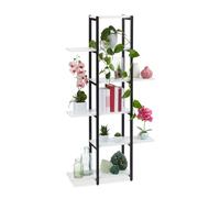 Relaxdays Estantería Metálica Plantas, Escalera Macetas 6 Baldas Interior, Efecto Madera, 150x78x24 cm, Blanco, Tablero de Fibras, 150 x 78 x 24 cm