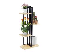 Relaxdays Estante de Flores Estantería Metálica Plantas, Escalera Macetas 4 Baldas Interior, Efecto Madera, 93x42,5x22,5 cm, Marrón Claro, Tablero de Fibras, 93 x 42,5 x 22,5 cm