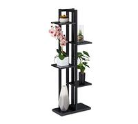 Relaxdays Estantería Metálica Plantas, Escalera Macetas 5 Baldas Interior, Efecto Madera, 117x43x22 cm, Negro, Acero, 117 x 43 x 22 cm