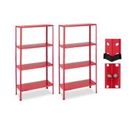 Relaxdays Estantería Metálica Set 2, hasta 160 kg, 4 Baldas, 147,5x75,5x30,5 cm, Sótano y Garaje, Estante Acero, Rojo