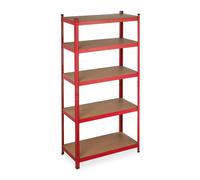 Relaxdays Estantería Metálica 5 Baldas, 180 x 90 x 45 cm, Resiste 875 kg, Cargas Pesadas, Montaje Sencillo, Taller, Rojo