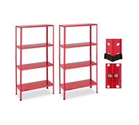 Relaxdays Estantería Metálica Set 2, hasta 160 kg, 4 Baldas, 147,5x75,5x30,5 cm, Sótano y Garaje, Estante Acero, Rojo