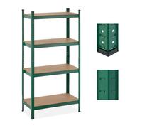 Relaxdays Estantería metálica verde 4 baldas verde oscuro,marrón claro