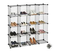 Relaxdays Estantería Modular con 16 Compartimentos, Metal, Negro, 126.5 x 126.5 x 31.5 cm