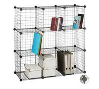 Relaxdays Estantería Modular con 9 Compartimentos, Metal, Negro, 110 x 110 x 7.1 cm