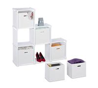 Relaxdays Estantería Modular con Cajas de Tela, Armario DIY con 6 Cubos, 110 x 108 x 31 cm, Acero y Fieltro, Blanco