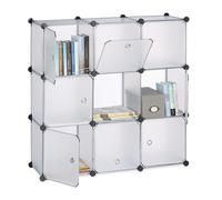 Relaxdays Estantería Modular con Puertas, Plástico, Transparente, 95x95x32 cm