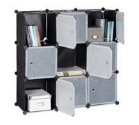 Relaxdays Estantería Modular con Puertas, Plástico, Negro, 95x95x32 cm | Estantería de pie con 9 compartimentos, estantería de baño, (Al x An x Fon): aprox. 95 x 95 x 32 cm