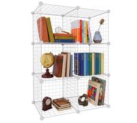 Relaxdays estantería Modular de Cubos, 6 Cubos, DIY, 110x37x75 cm, Rejilla metálica, Blanco