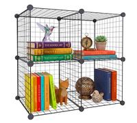 Relaxdays estantería Modular de Cubos, Sistema 4 Cubos, DIY, AlxAnxF: 75x75x37 cm, estantería de Alambre, Metal, Negro